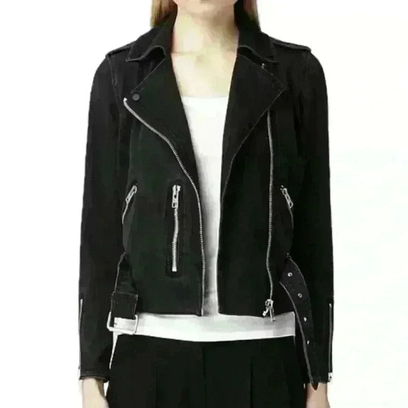 All Saints “Felis Biker” Denim Moto Jacket In Black/Gray Wash Size 6 EUC!! - Picture 2 of 11